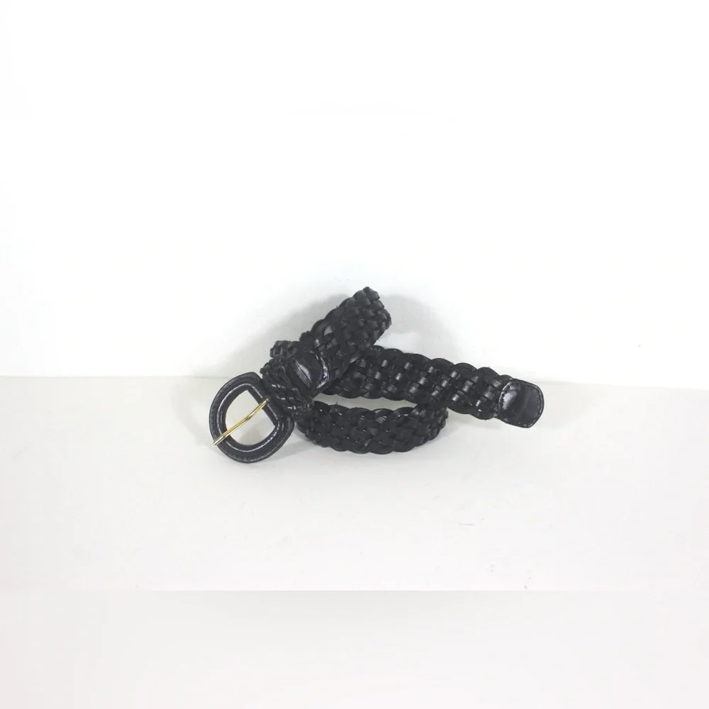 Vintage Black Woven Leather Belt, Adjustable Size Small Medium S M Narrow Mens - Picture 3 of 8